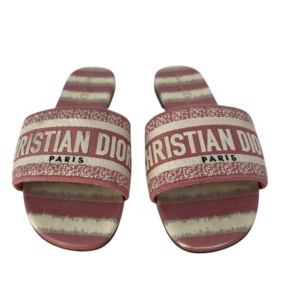 Christian Dior Cotton D-Stripes Embroidered Dway Mules Slide Sandals - Picture 1 of 16